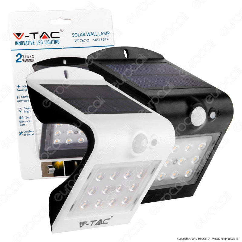 V-Tac VT-767-2 Lampada da Muro LED 1,5W con Pannello Solare e Sensore - SKU 8276 / 8277