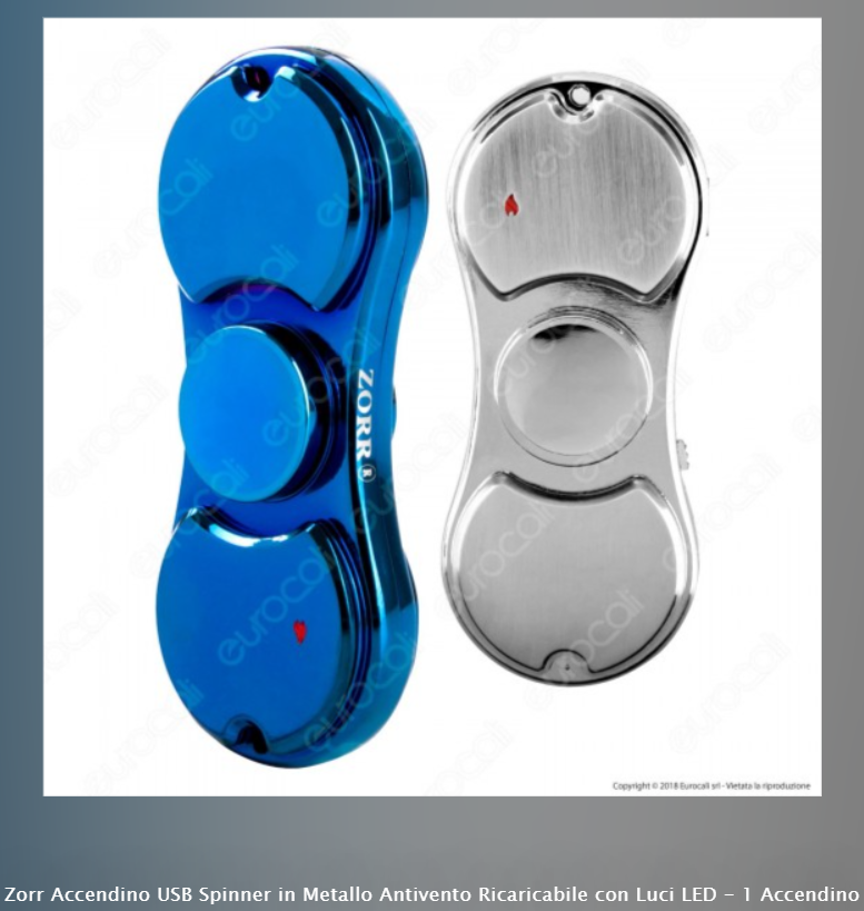 - Promo - ZORR ACCENDINO USB SPINNER IN METALLO ANTIVENTO RICARICABILE CON LUCI LED