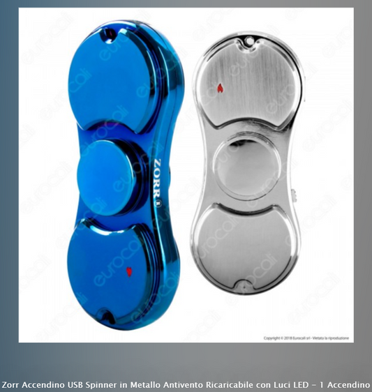 - Promo - ZORR ACCENDINO USB SPINNER IN METALLO ANTIVENTO RICARICABILE CON LUCI LED