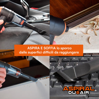 Aspiral DuoAir Aspirapolvere Aspirabriciole Senza Fili per Auto Casa e Ufficio Portatile 2in1 Ricarica Rapida USB