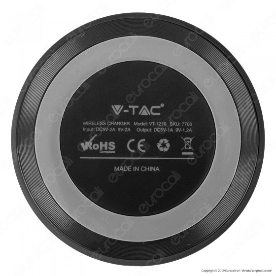 V-TAC VT-1210 CARICATORE WIRELESS COMPATIBILE CON RICARICA QI OUTPUT 10W COLORE NERO - SKU 7708 - Consegna in 1-5 giorni lavorativi