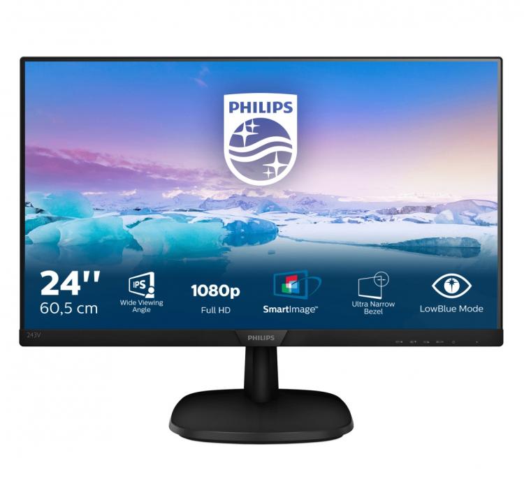 Philips Monitor V Line 24" Led Ips Full Hd Three Side 720P Hdmi 243V7Qdsb Pc