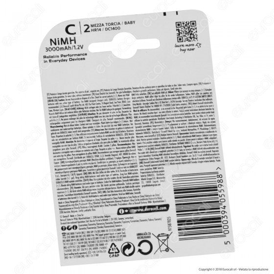 DURACELL ULTRA MEZZATORCIA C 3000MAH PILE RICARICABILI - BLISTER 2 BATTERIE - Consegna in 1-5 giorni lavorativi