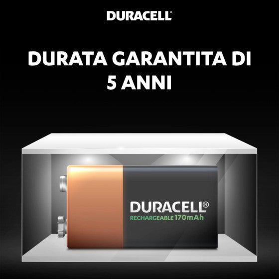 DURACELL RECHARGEABLE 6HR61 E-BLOCK TRANSISTOR DC1604 9V PILA RICARICABILE 170MAH - BLISTER DA 1 BATTERIA - Consegna in 1-5 giorni lavorativi