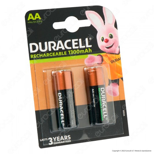 DURACELL RECHARGEABLE 1300MAH PILE HR6 RICARICABILI STILO AA MIGNON 1.2V - BLISTER DA 2 BATTERIE - Consegna in 1-5 giorni lavorativi