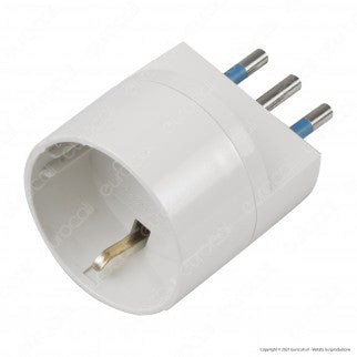 Ecova Adattatore Singolo Spina 10A 2P+T con Presa Schuko + 10A 2P+T Colore Bianco- mod. 33031