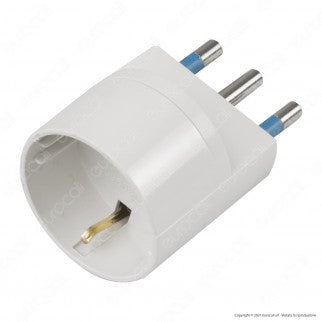 Ecova Adattatore Singolo Spina 16A 2P+T con Presa Schuko + 10A 2P+T Colore Bianco- mod. 33035