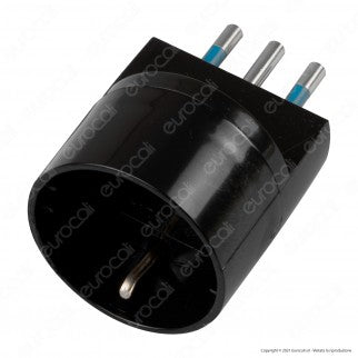 Ecova Adattatore Singolo Spina 10A 2P+T con Presa Schuko + 10A 2P+T Colore Nero - mod. 33032