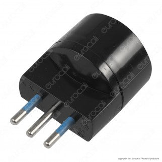 Ecova Adattatore Singolo Spina 10A 2P+T con Presa Schuko + 10A 2P+T Colore Nero - mod. 33032