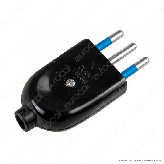 ECOVA SPINA SINGOLA 10A 2P+T CON USCITA CAVO DRITTA COLORE NERO - MOD. 33004 - Consegna in 1-5 giorni lavorativi