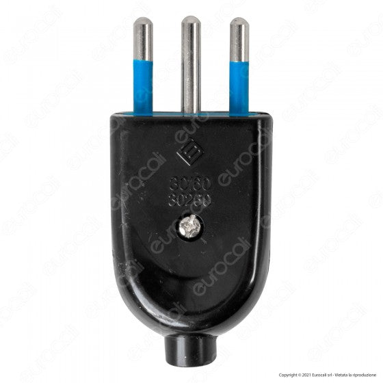 ECOVA SPINA SINGOLA 10A 2P+T CON USCITA CAVO DRITTA COLORE NERO - MOD. 33004 - Consegna in 1-5 giorni lavorativi