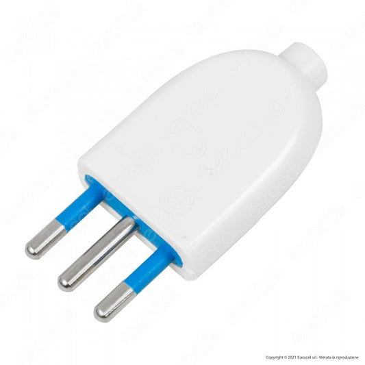 ECOVA SPINA SINGOLA 10A 2P+T CON USCITA CAVO DRITTA COLORE BIANCO - MOD. 33003 - Consegna in 1-5 giorni lavorativi