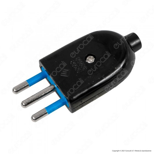 ECOVA SPINA SINGOLA 10A 2P+T CON USCITA CAVO DRITTA COLORE NERO - MOD. 33004 - Consegna in 1-5 giorni lavorativi