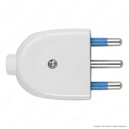 ECOVA SPINA SINGOLA 16A 2P+T CON USCITA CAVO DRITTA COLORE BIANCO - MOD. 33007 - Consegna in 1-5 giorni lavorativi