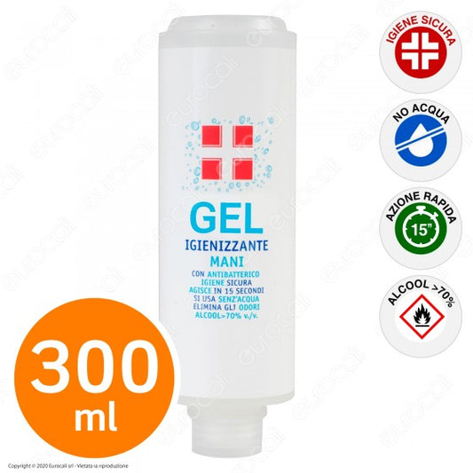 RICARICA PER DISPENSER A MURO FLACONE GEL ALCOOL ≥ 70% IGIENIZZANTE MANI CON ANTIBATTERICO - 300ML - Consegna in 1-5 giorni lavorativi