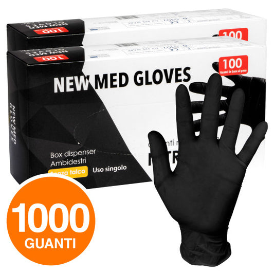 NEW MED GLOVES KARBON GUANTI MONOUSO NERI IN NITRILE SENZA TALCO - 1000 GUANTI - Consegna in 1-5 giorni lavorativi