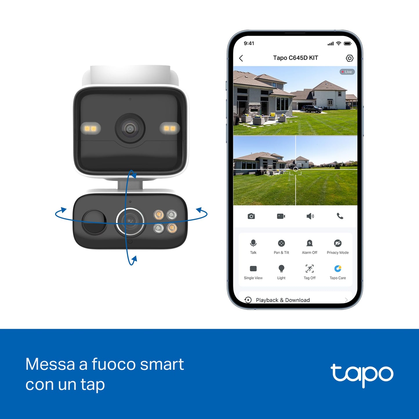 Tapo C645D KIT Telecamera Wi-Fi Esterno a Batteria con Doppio Obiettivo 2K 3MP, Pan/Tilt 360°, Pannello Solare, Visione Notturna a Colori, Rilevamento AI senza Abbonamento