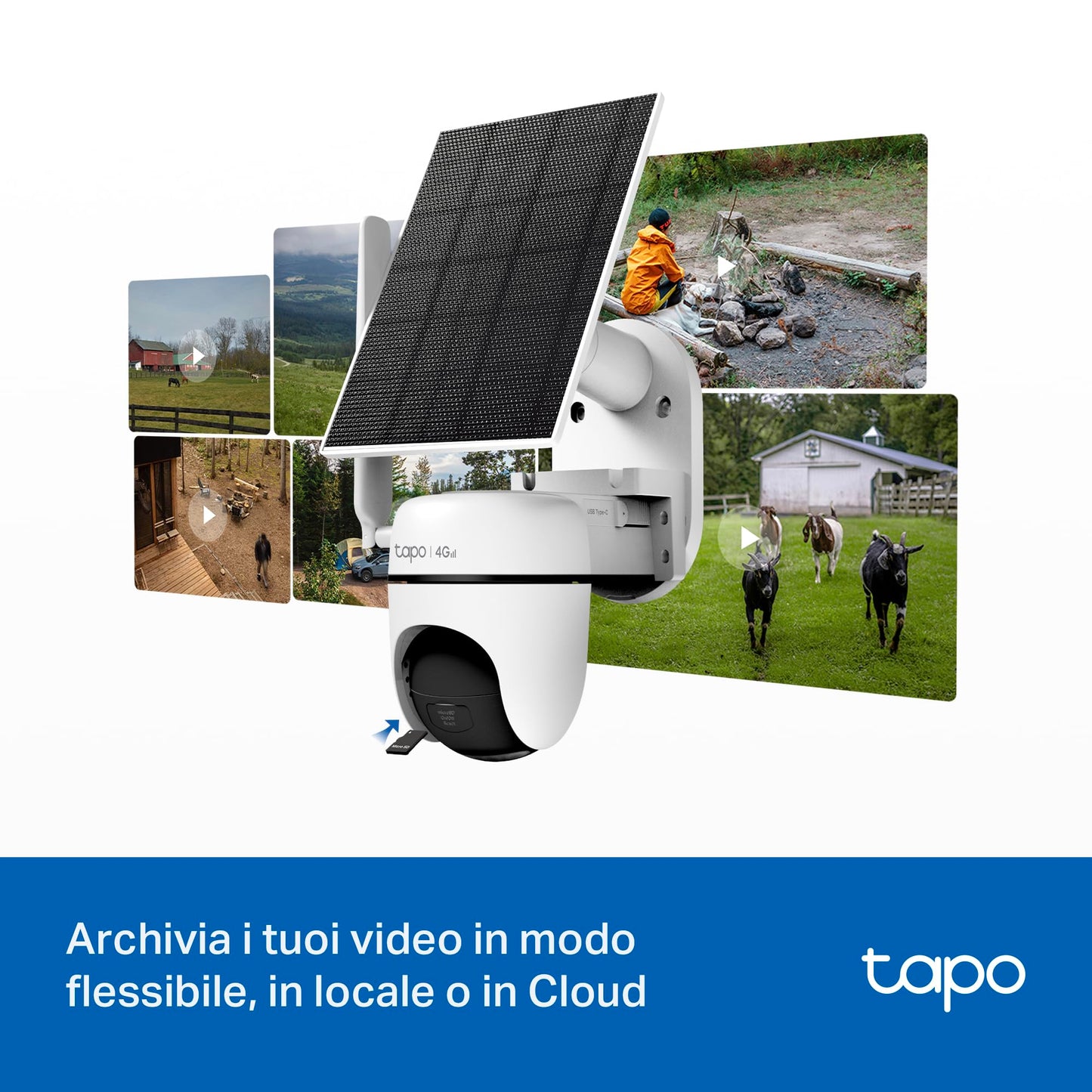 Tapo C615G KIT Telecamera 4G LTE da Esterno 2K 3MP Senza Fili con Pannello Solare, Tracking AI 360°, Batteria 6700mAh