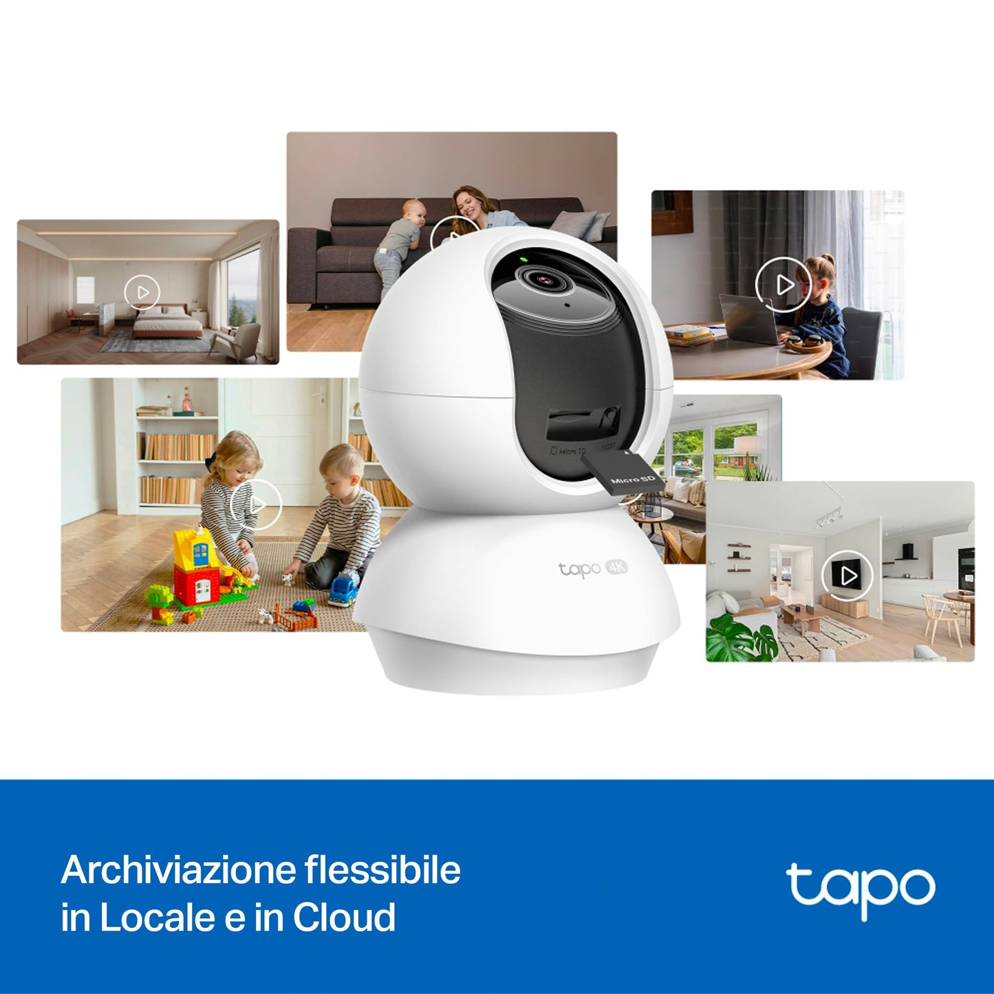 Tapo C250 Telecamera Wi-Fi Interno 4K 8MP, 360° Visuale, Rilevamento AI Persone/Animali/Neonati, Visione Notturna IR