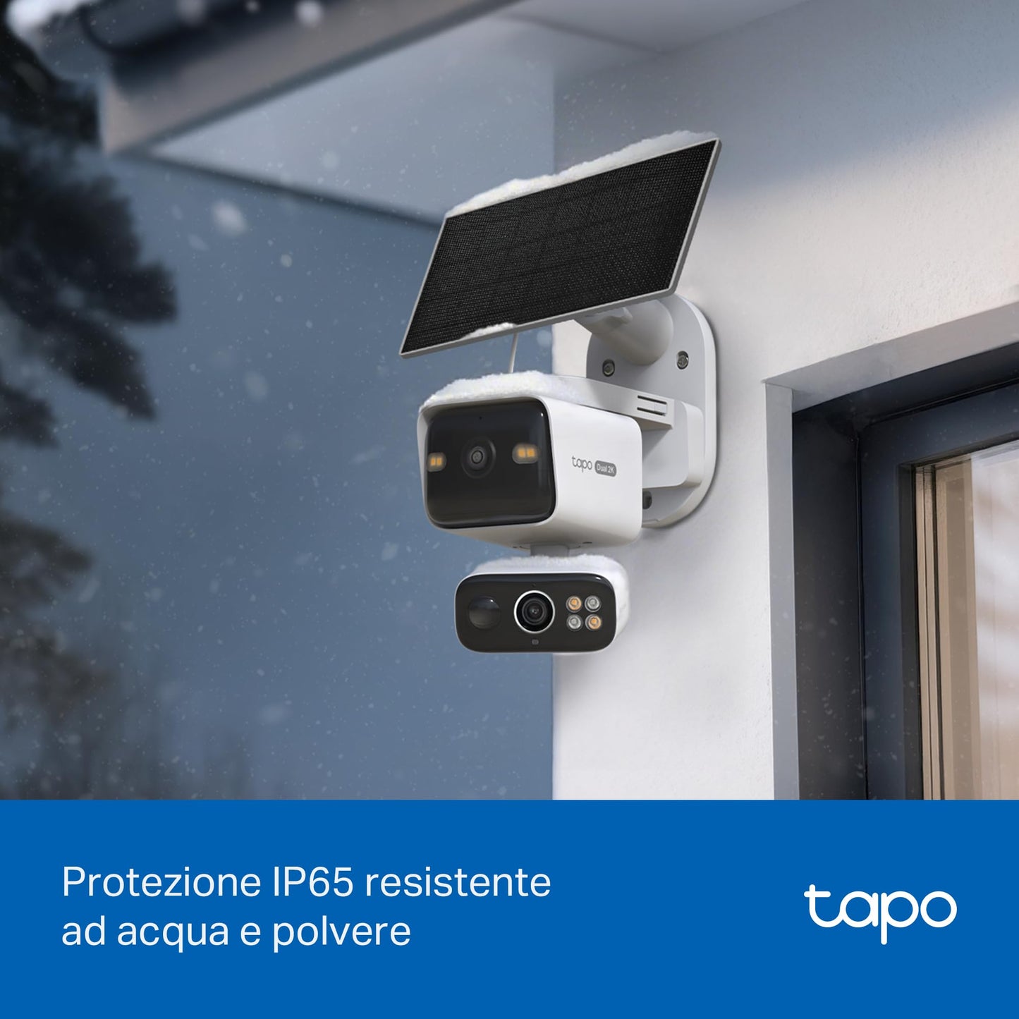 Tapo C645D KIT Telecamera Wi-Fi Esterno a Batteria con Doppio Obiettivo 2K 3MP, Pan/Tilt 360°, Pannello Solare, Visione Notturna a Colori, Rilevamento AI senza Abbonamento
