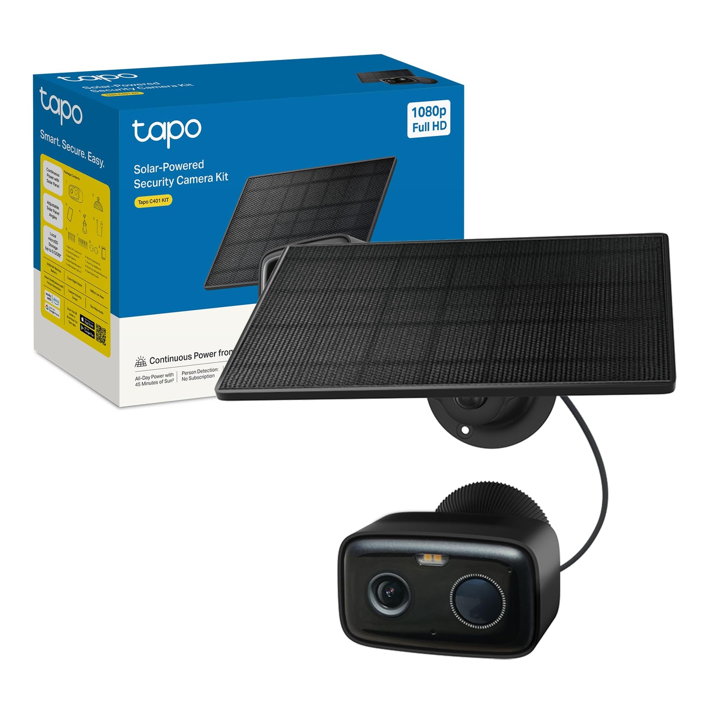 Tapo C401 KIT Telecamera Wi-Fi Esterno a Batteria 1080P 2MP con Panello Solare, Rilevamento Persone AI, Visione Notturna a Colori, IP65
