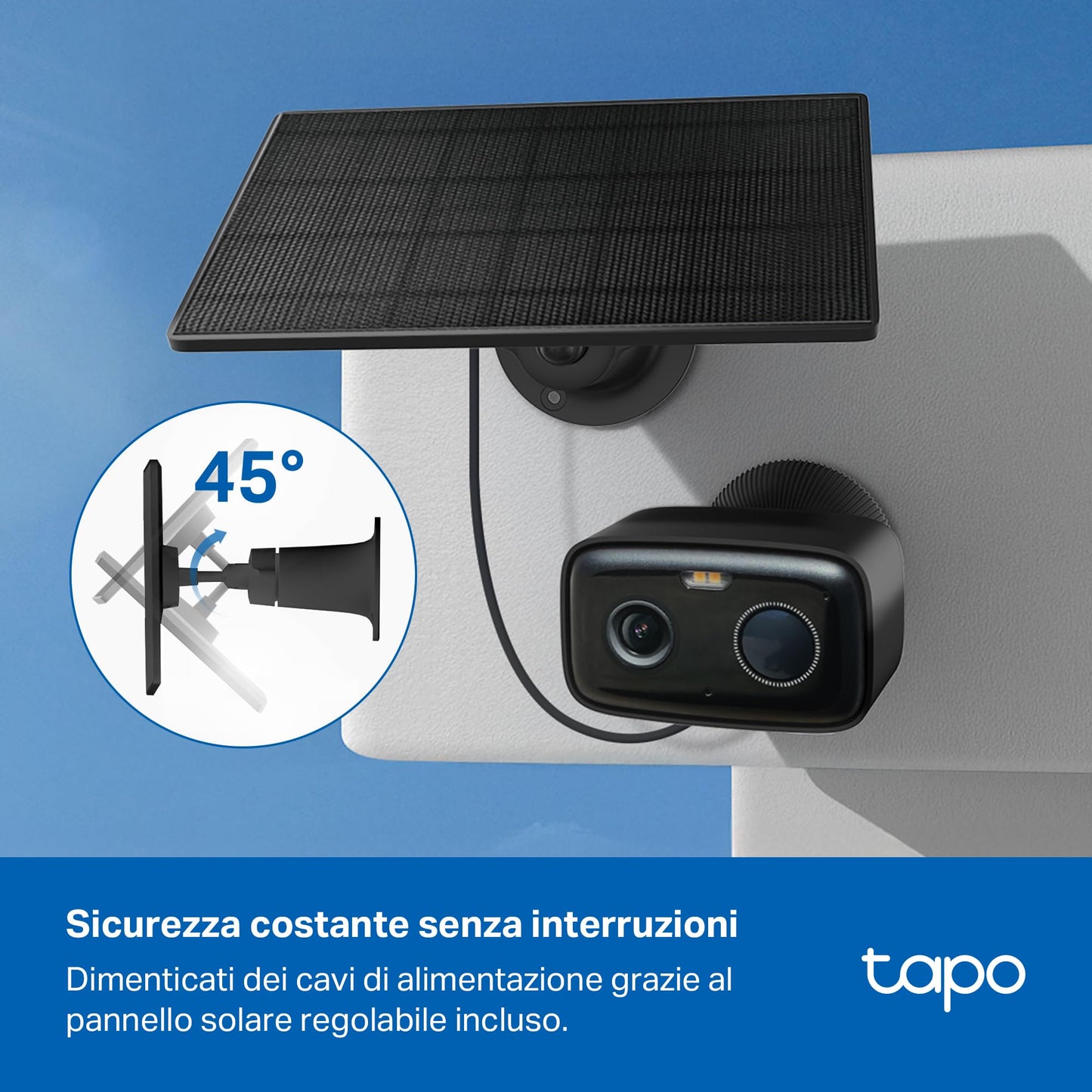 Tapo C401 KIT Telecamera Wi-Fi Esterno a Batteria 1080P 2MP con Panello Solare, Rilevamento Persone AI, Visione Notturna a Colori, IP65