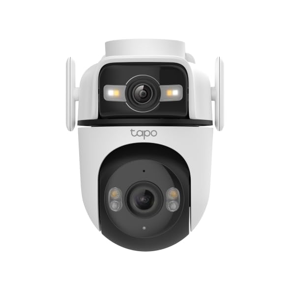 Tapo C545D Telecamera Wi-Fi Esterno/Interno Doppio Obbiettivo 2K 3MP, 360° Visuale, Visione Notturna a Colori, Rilevamento AI,⚠️Non a batteria