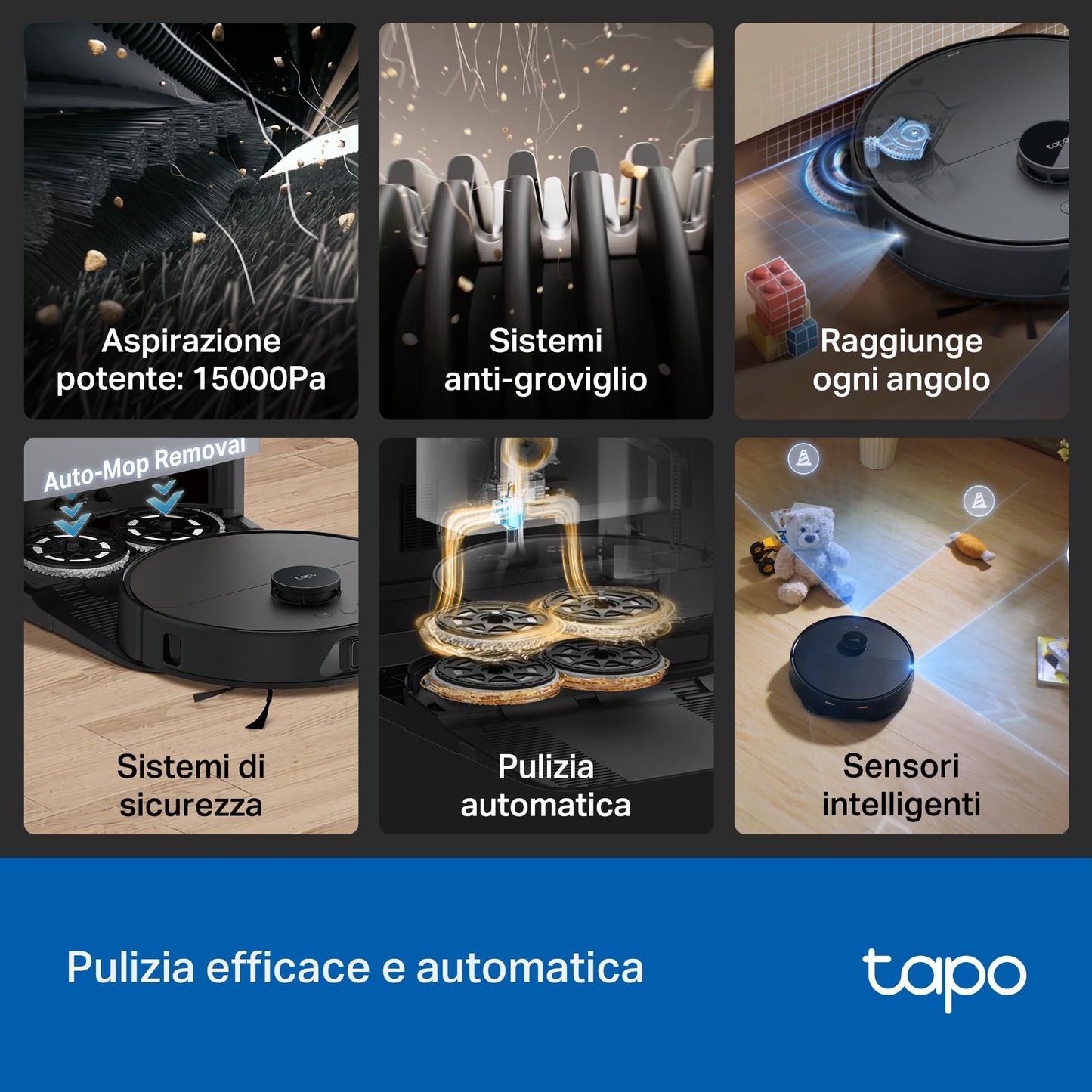 Tapo RV50 Pro Omni Robot Aspirapolvere Lavapavimenti 15000Pa con Base All-in-One