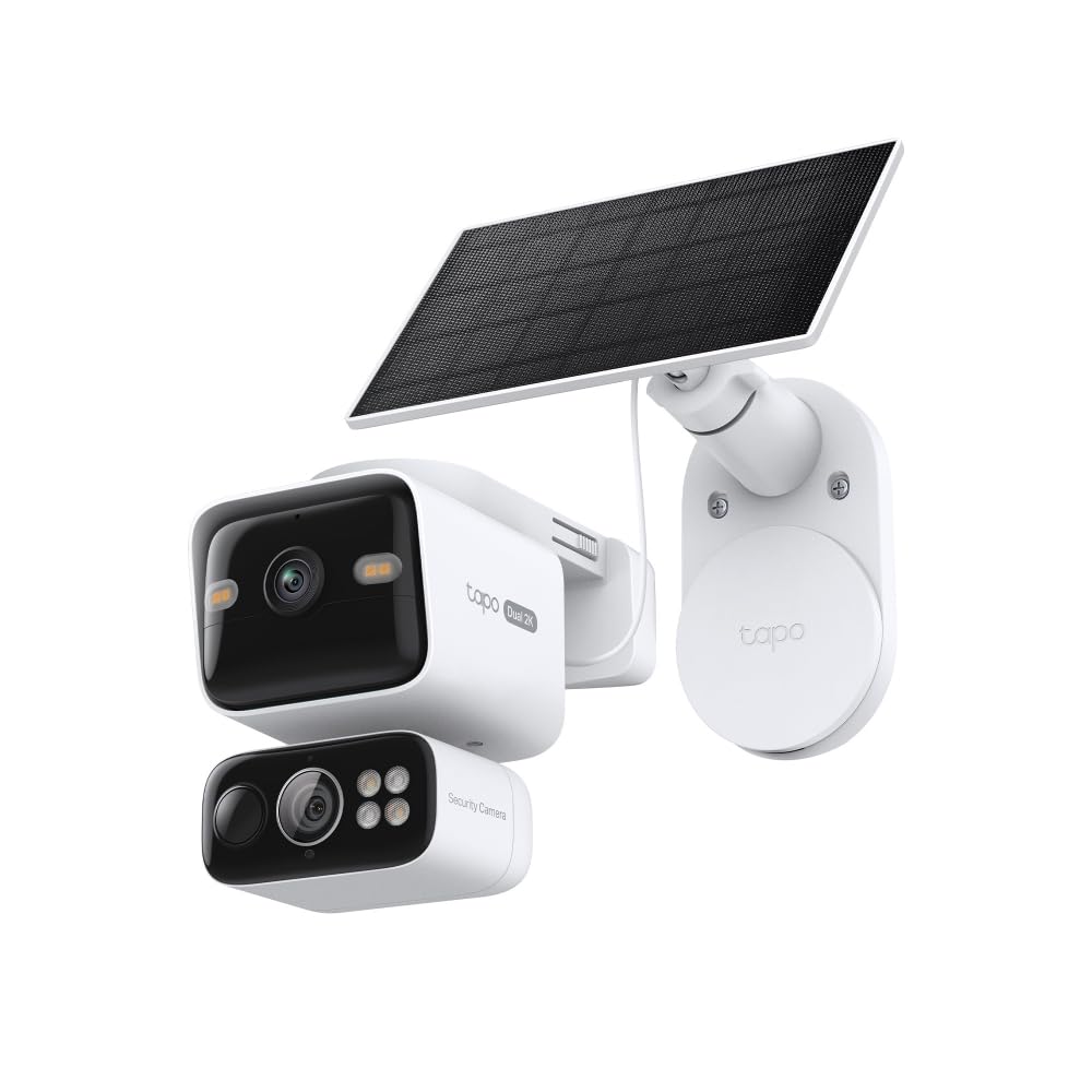 Tapo C645D KIT Telecamera Wi-Fi Esterno a Batteria con Doppio Obiettivo 2K 3MP, Pan/Tilt 360°, Pannello Solare, Visione Notturna a Colori, Rilevamento AI senza Abbonamento