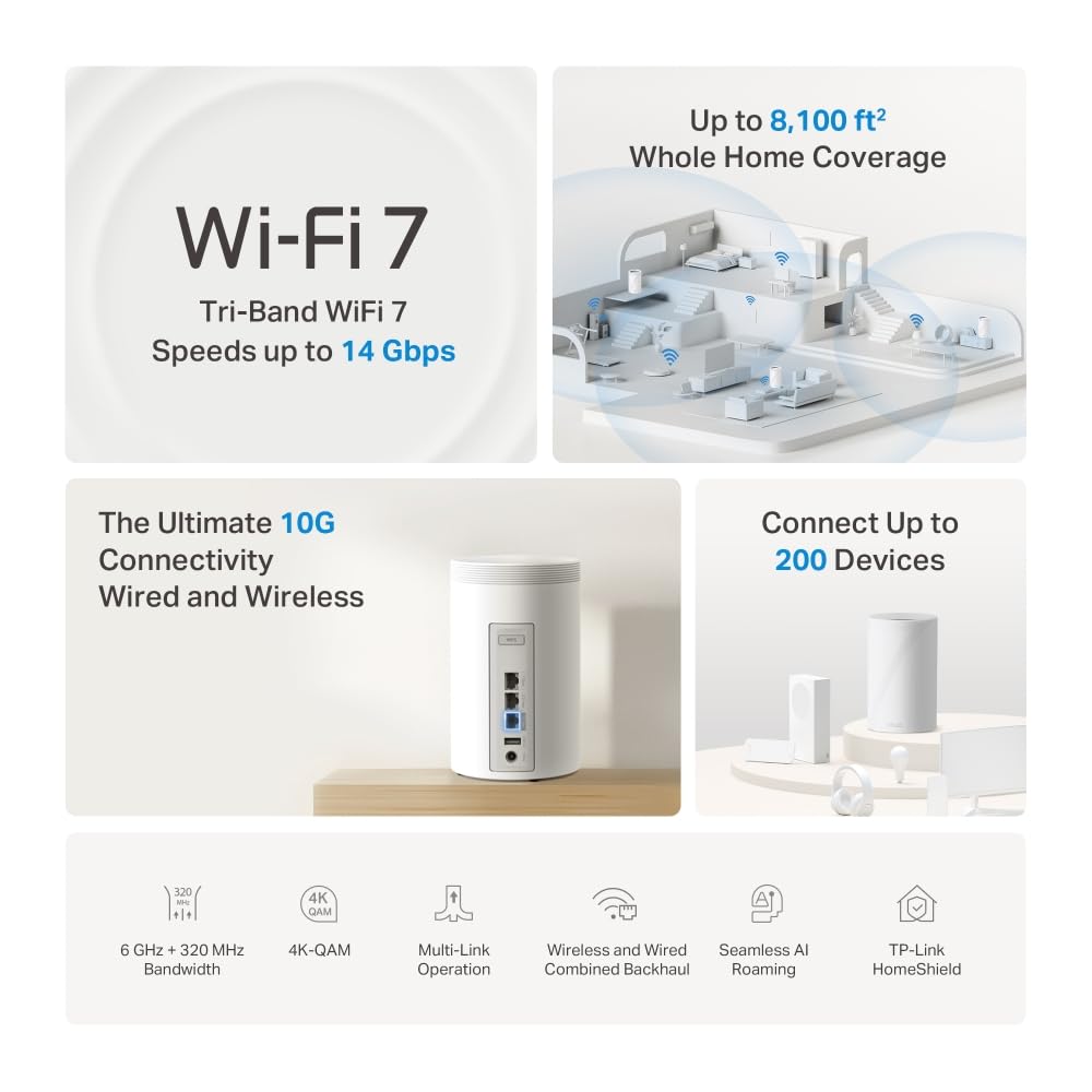 Deco BE68 Sistema Mesh Wi-Fi 7 Tri-Band BE14000Mbps, Porta 10Gbps, 3pz