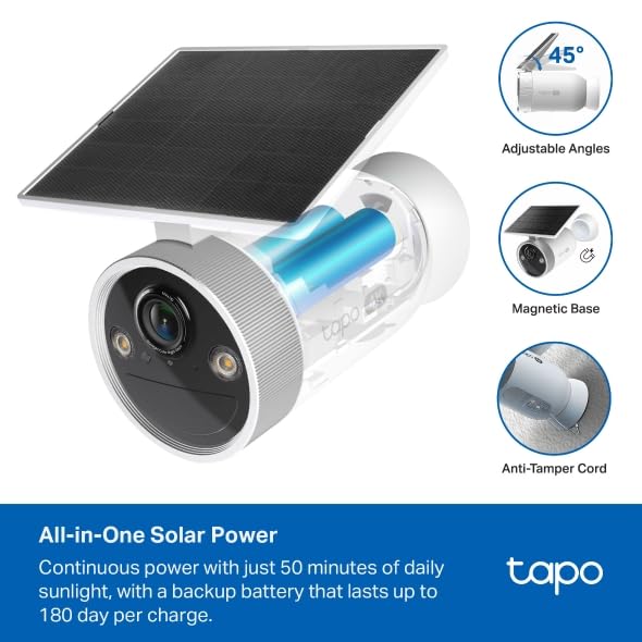 Tapo C465 Telecamera Wi-Fi Esterno a Batteria 4K 8MP, Visione Notturna Starlight, Con Pannello Solare, 7800 mAh, IP65
