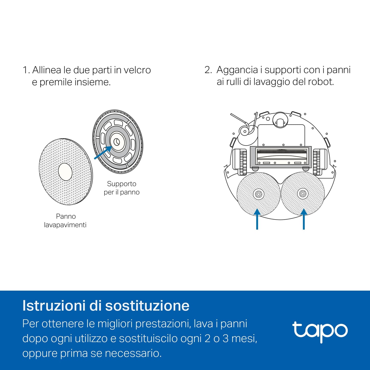 Tapo RVA310 Panno Lavabile per Robot Aspirapolvere Tapo, 6pz, Compatibile con Tapo RV50 Pro Omni, RV50 Omni