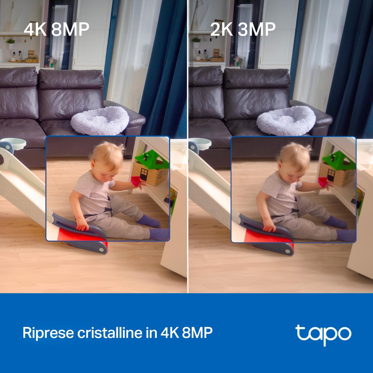 Tapo C250 Telecamera Wi-Fi Interno 4K 8MP, 360° Visuale, Rilevamento AI Persone/Animali/Neonati, Visione Notturna IR