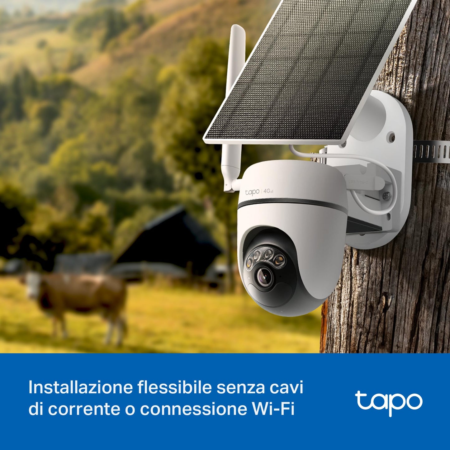 Tapo C615G KIT Telecamera 4G LTE da Esterno 2K 3MP Senza Fili con Pannello Solare, Tracking AI 360°, Batteria 6700mAh