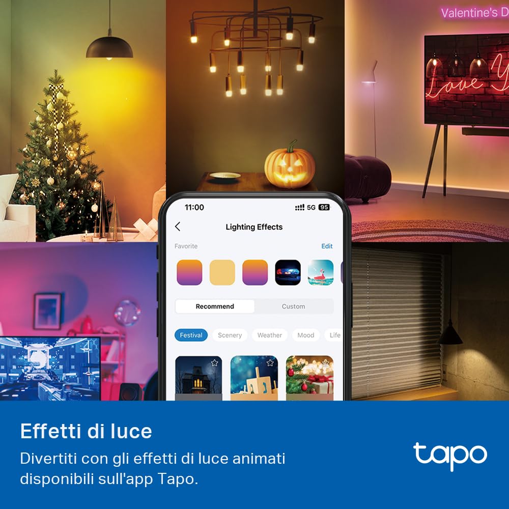 Tapo L430P Lampadina Smart Wi-Fi E14, Multicolore, Dimmerabile, Controllo Alexa e Google