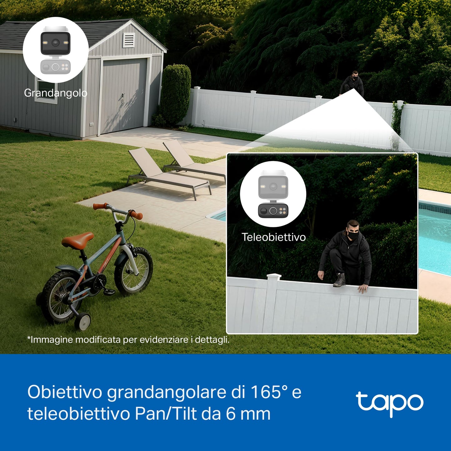 Tapo C645D KIT Telecamera Wi-Fi Esterno a Batteria con Doppio Obiettivo 2K 3MP, Pan/Tilt 360°, Pannello Solare, Visione Notturna a Colori, Rilevamento AI senza Abbonamento