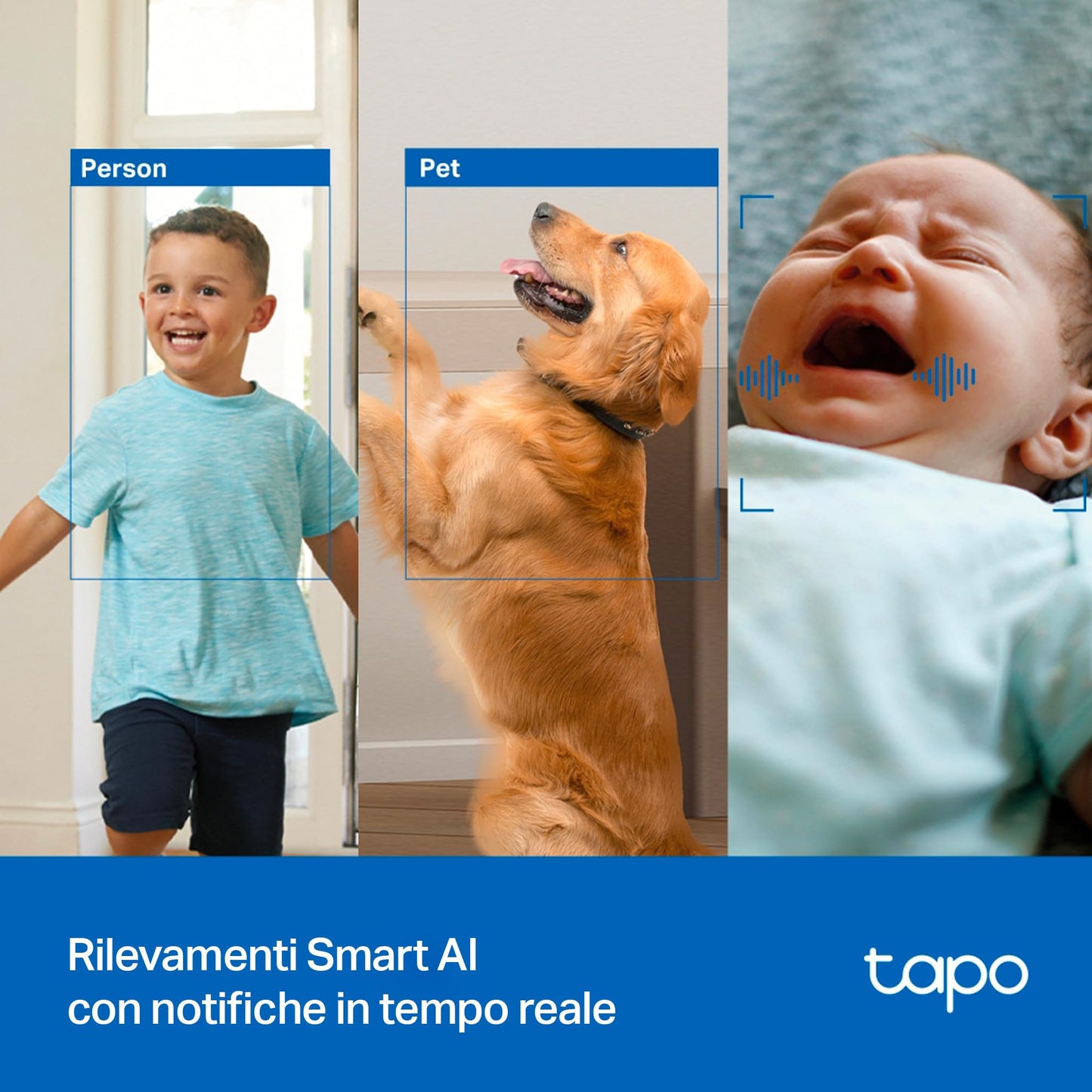 Tapo C250 Telecamera Wi-Fi Interno 4K 8MP, 360° Visuale, Rilevamento AI Persone/Animali/Neonati, Visione Notturna IR