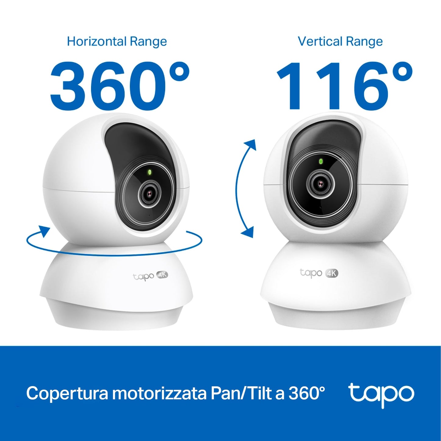 Tapo C250 Telecamera Wi-Fi Interno 4K 8MP, 360° Visuale, Rilevamento AI Persone/Animali/Neonati, Visione Notturna IR