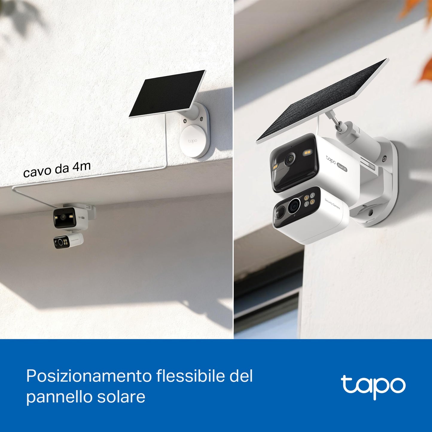 Tapo C645D KIT Telecamera Wi-Fi Esterno a Batteria con Doppio Obiettivo 2K 3MP, Pan/Tilt 360°, Pannello Solare, Visione Notturna a Colori, Rilevamento AI senza Abbonamento