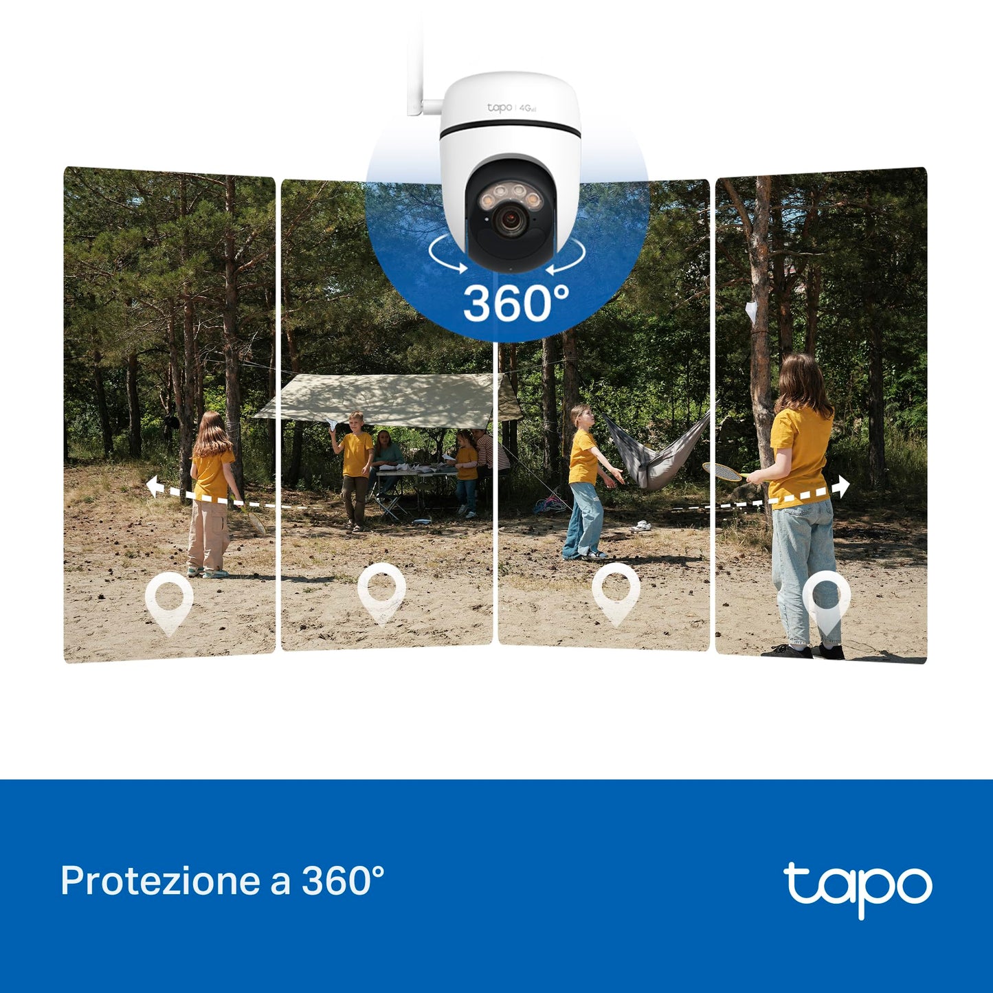 Tapo C615G KIT Telecamera 4G LTE da Esterno 2K 3MP Senza Fili con Pannello Solare, Tracking AI 360°, Batteria 6700mAh