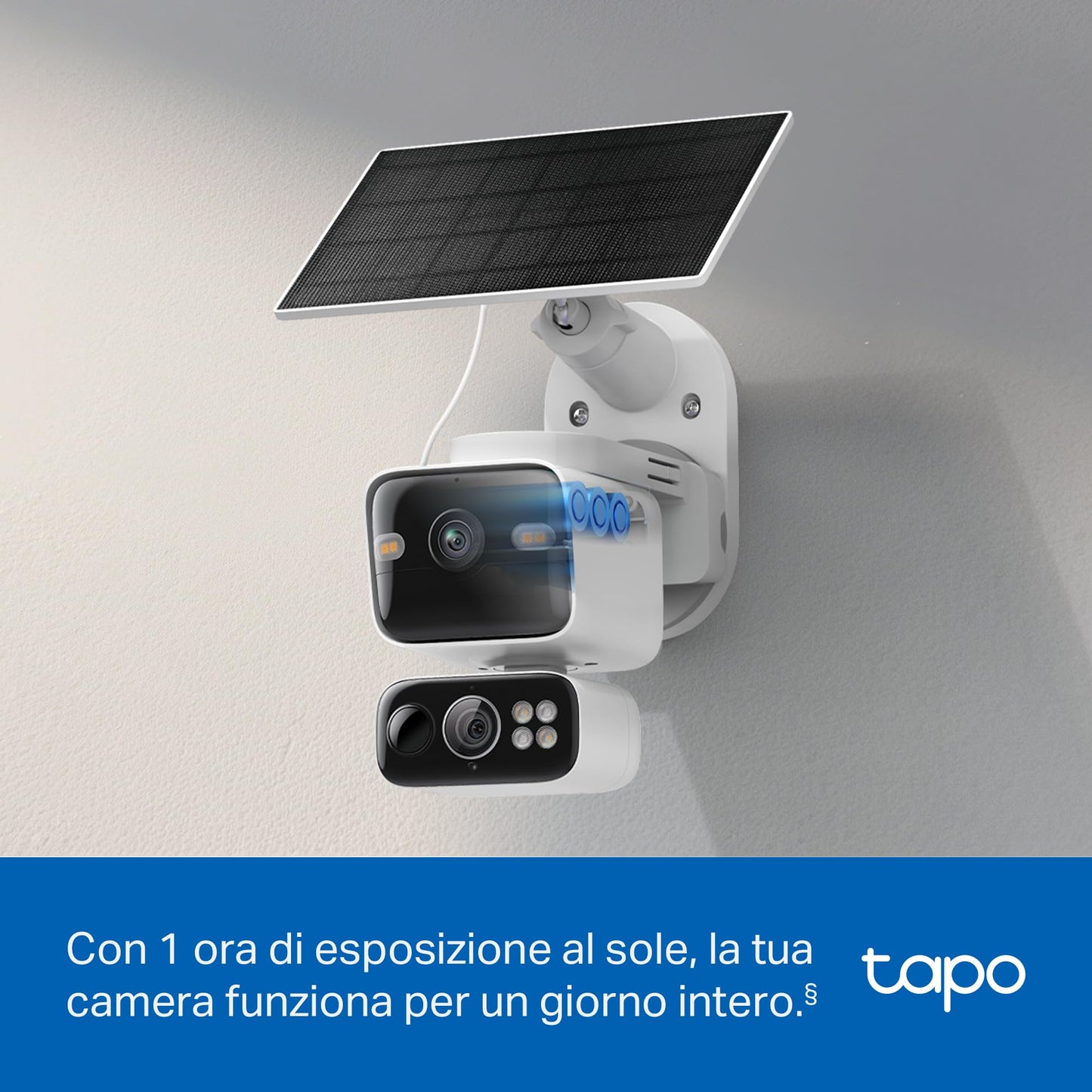 Tapo C645D KIT Telecamera Wi-Fi Esterno a Batteria con Doppio Obiettivo 2K 3MP, Pan/Tilt 360°, Pannello Solare, Visione Notturna a Colori, Rilevamento AI senza Abbonamento