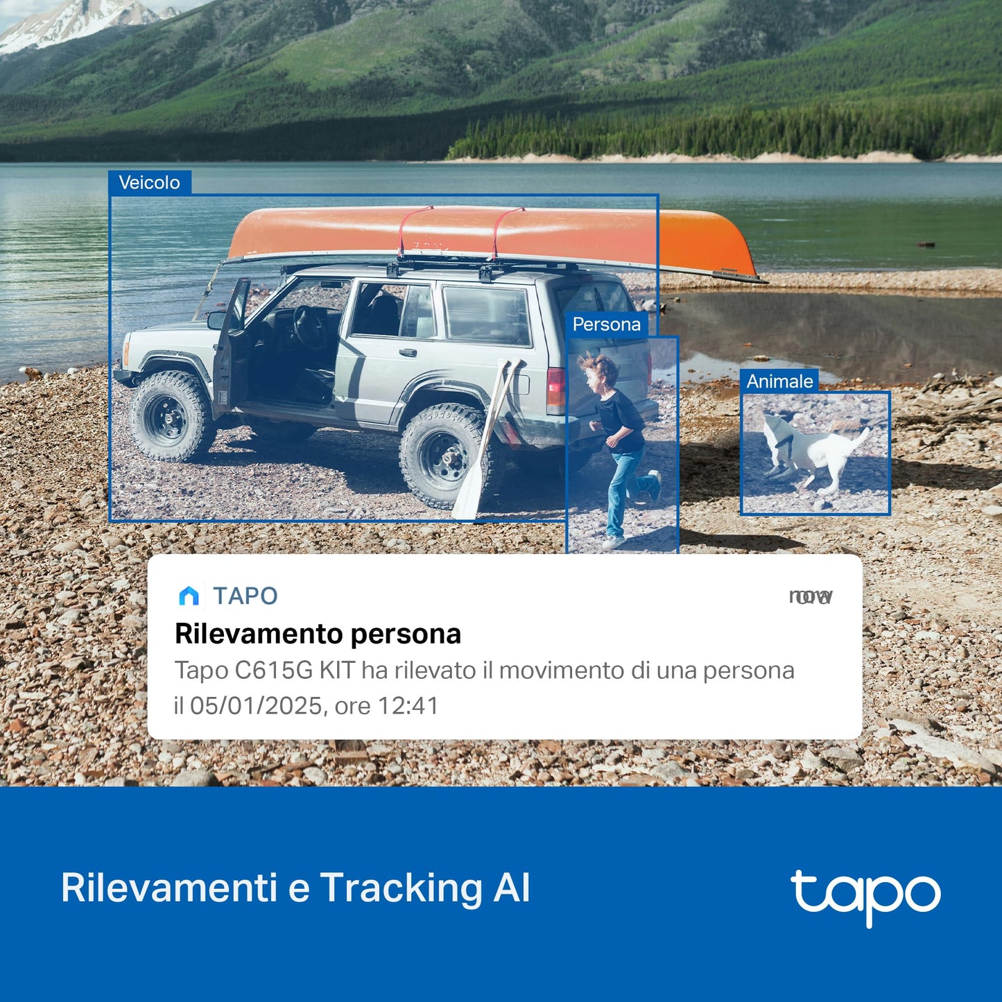 Tapo C615G KIT Telecamera 4G LTE da Esterno 2K 3MP Senza Fili con Pannello Solare, Tracking AI 360°, Batteria 6700mAh