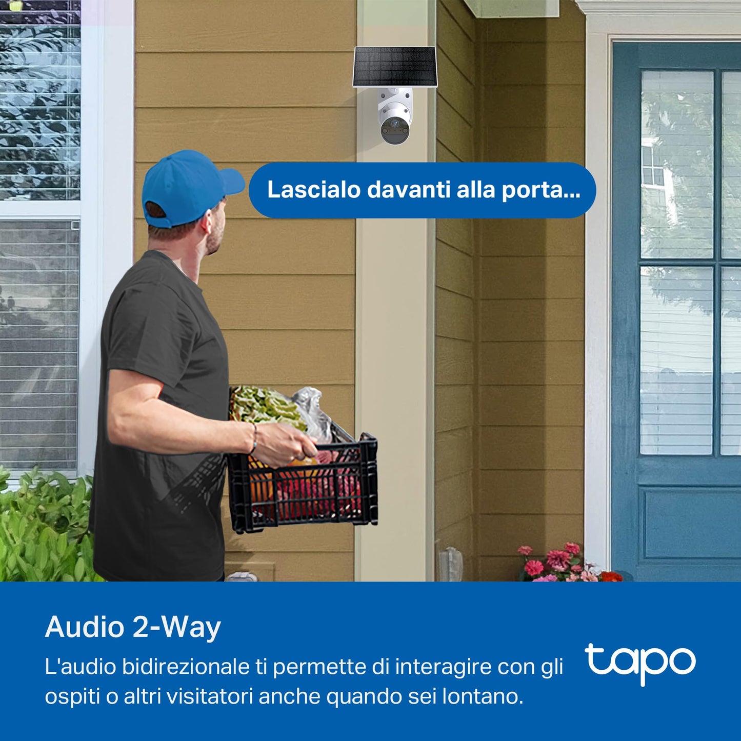 Tapo C401 KIT Telecamera Wi-Fi Esterno a Batteria 1080P 2MP con Panello Solare, Rilevamento Persone AI, Visione Notturna a Colori, IP65