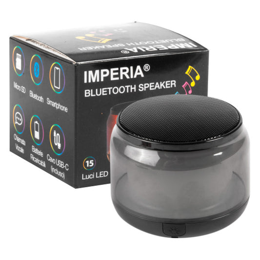 IMPERIA SPEAKER BLUETOOTH 5W CASSA ALTOPARLANTE PORTATILE CON 15 LUCI LED MULTICOLORE - MOD. 900840 - Consegna in 1-5 giorni lavorativi