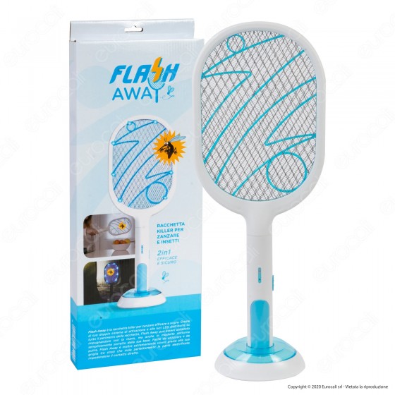 IG 044 - Intergross Flash Away Racchetta Killer per Zanzare e Insetti con Batteria Ricaricabile e Base di Supporto