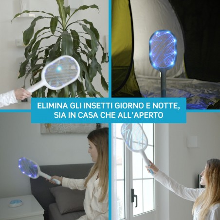 IG 044 - Intergross Flash Away Racchetta Killer per Zanzare e Insetti con Batteria Ricaricabile e Base di Supporto