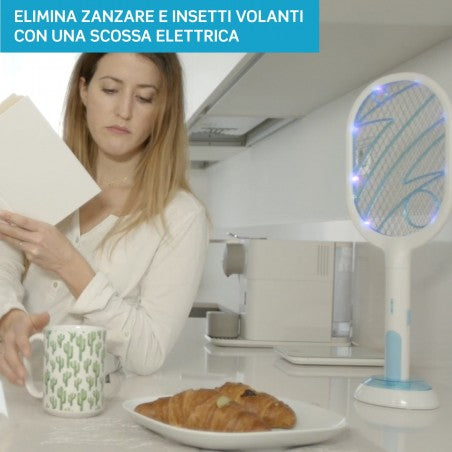 IG 044 - Intergross Flash Away Racchetta Killer per Zanzare e Insetti con Batteria Ricaricabile e Base di Supporto
