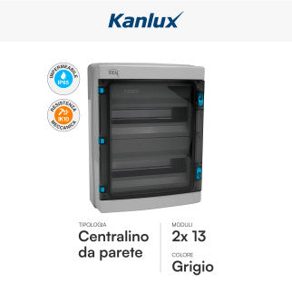 KL 294 - Kanlux Ideal Centralino da Parete 2x13P Compatibile con Sistemi Fotovoltaici IK10 Colore Grigio - mod. 38454