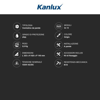 KL 294 - Kanlux Ideal Centralino da Parete 2x13P Compatibile con Sistemi Fotovoltaici IK10 Colore Grigio - mod. 38454