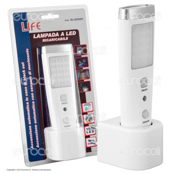 Life Lampada a LED con Funzione Torcia Lampada d'Emergenza e Sensore di Movimento - mod. 39.LED0201